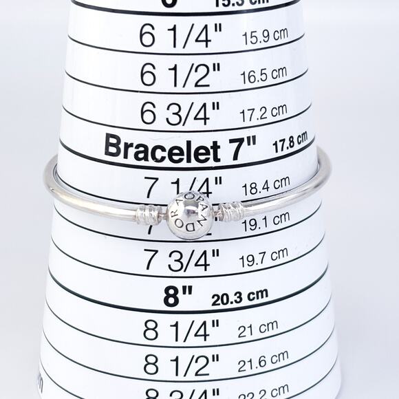 Vintage Pandora Sterling Silver Logo Barrel Clasp Charm Bangle Bracelet 7.25" - Picture 5 of 8